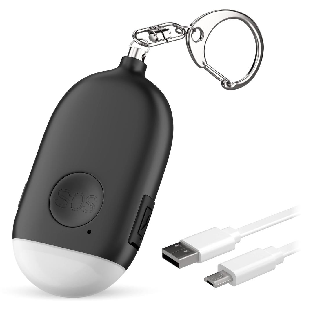 USB Rechargeable Self Defense Personal Alarm Keychain – 130 dB Security Emergency Siren with LED Light – SOS Safety Alert Device Key Chain for Women, Kids, and Elderly by WETEN (Black)