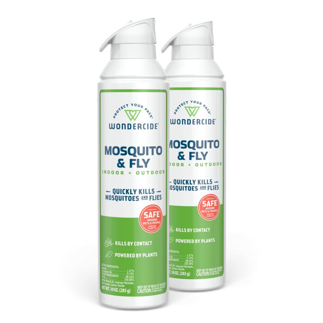 WondercideMosquito and Fly Aerosol Spray - Fly, Gnat, Flying Bug, Mosquito Killer with Natural Essential Oils - Quick Kill for Outdoor and Indoor Areas - Pet and Family Safe - 10 oz - 2 Pack