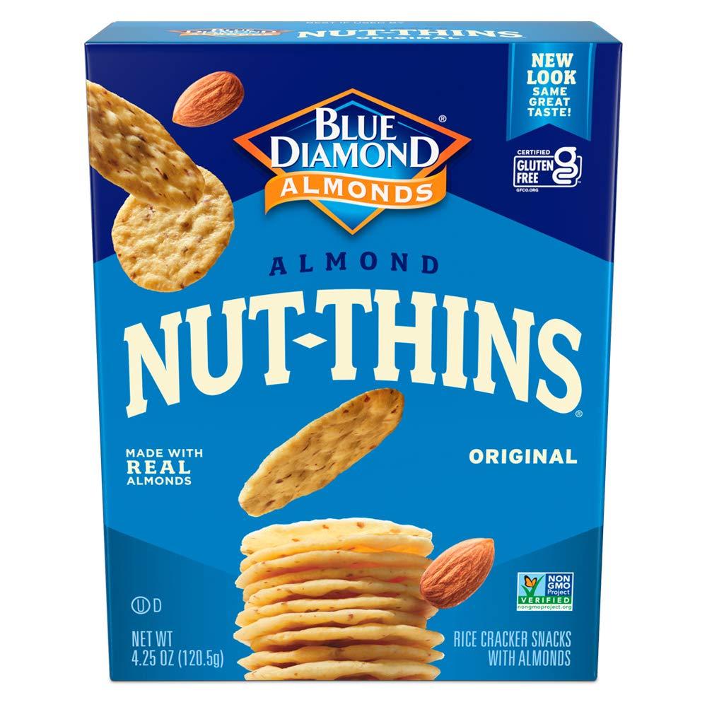 Blue Diamond AlmondsNut Thins Gluten Free Cracker Crisp Snacks, Original, 4.25 Oz Boxes (Pack of 6)