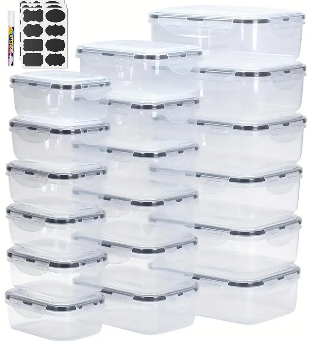 PREMIFY 18pcs Food Storage Container Set with Locking Lids + 20 Labels, Rectangular (Space Saving) Airtight Plastic Meal Prep Containers for Kitchen & Fridge, Leakproof, BPA-Free & Microwave Safe