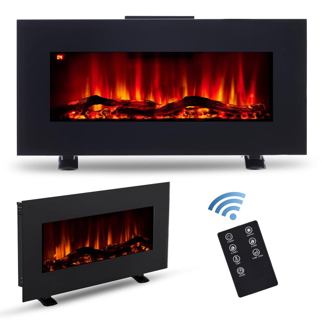 CO-Z 85cm Freestanding Electric Fireplace | 900W and 1800W Electric Fire with Thermostat, 5 Flame Effects, Log Display, and Remote Control for Bedroom Living Room Wall Decor