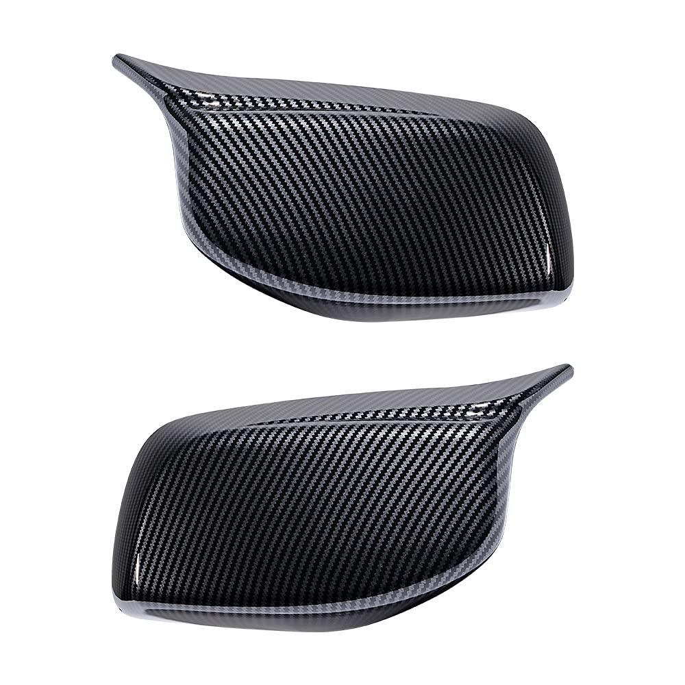 Anzios Left Right Side Mirror Cover Cap Housing Replacement For 2003-2007 BMW E60 E61 5-Series E63 E64 6-Series (Carbon Fiber Horn Style)