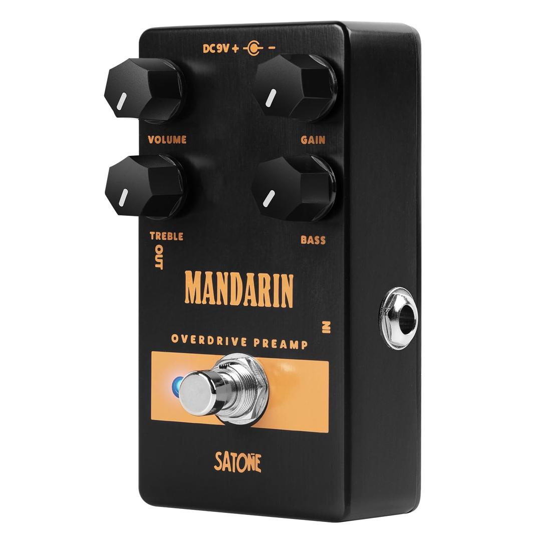 Satone S805 Mandarin Overdrive Preamp Effect Pedal - Classic Overdrive with 4 Controls Preamp Acoustic Metal Pedal with True Bypass