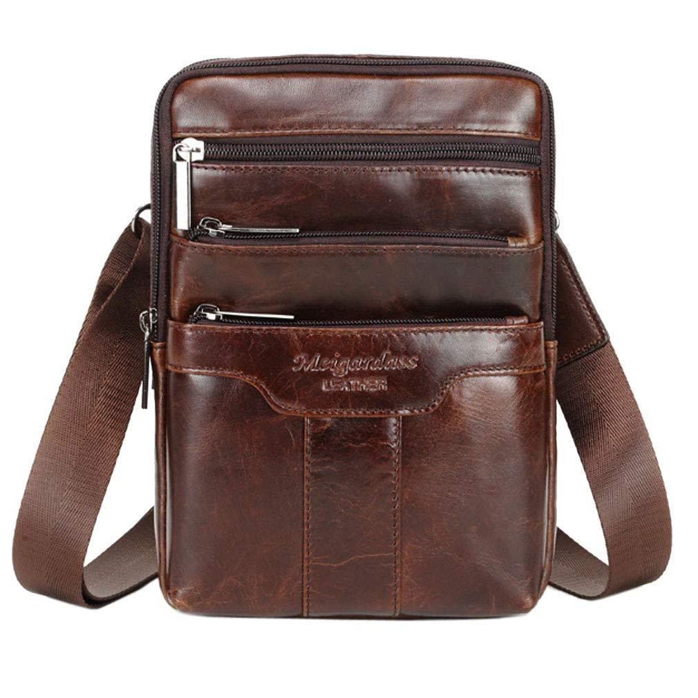 HebetagSmall Leather Sling Shoulder Bag Messenger Pack for Men Women Outdoor Travel Business