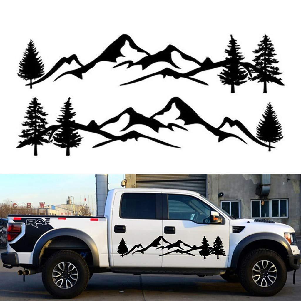 sundan 2PCS Car Side Body Stickers Mountain Tree Forest Graphic Decals DIY Vinyl Sticker Decals for Car Truck SUV RV Camper Trailer, 77.95''x15.74''(Gloss Black)