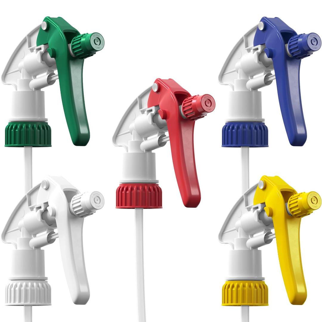 Bar5F Leakproof 5-Pack Heavy-Duty Chemical Resistant Nozzle Spray Heads Industrial and Household Window Cleaning Janitorial Supply Low-Fatique Trigger