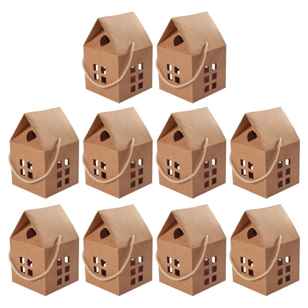 Artibetter 10Pcs House Shaped Candy Boxes Gift Boxes Sweet Paper Treat Bags Chocolate Biscuits Case for Wedding Baby Shower Birthday Party Supplies Log