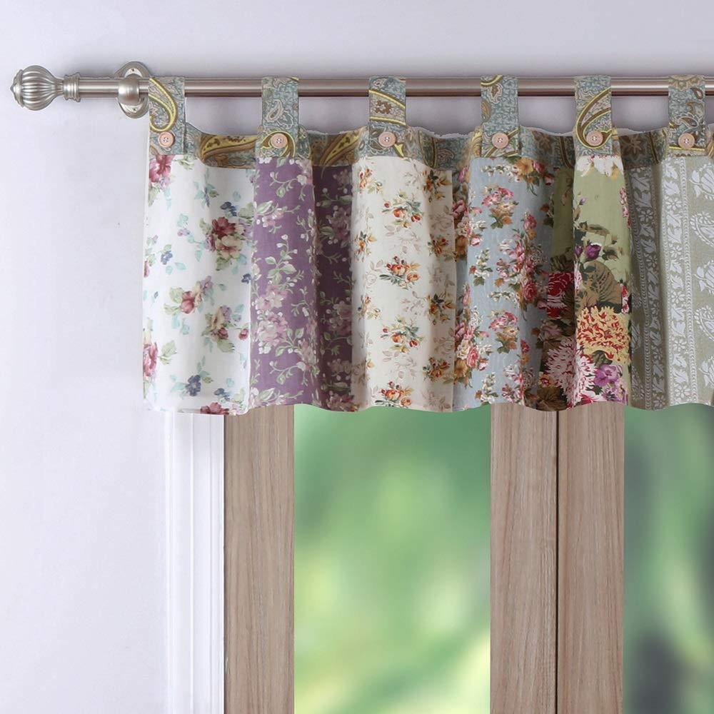 Greenland HomeBlooming Prairie Authentic Patchwork Tab Top Window Valance 84 x 21