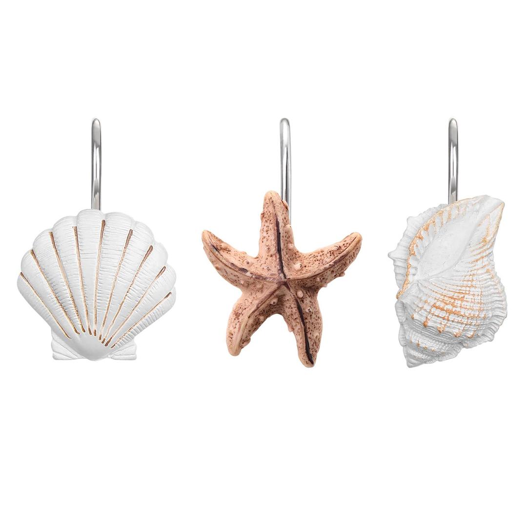 AGPTEK12 PCS Seashell Shower Curtain Hooks for Home and Bathroom (Light Brown)