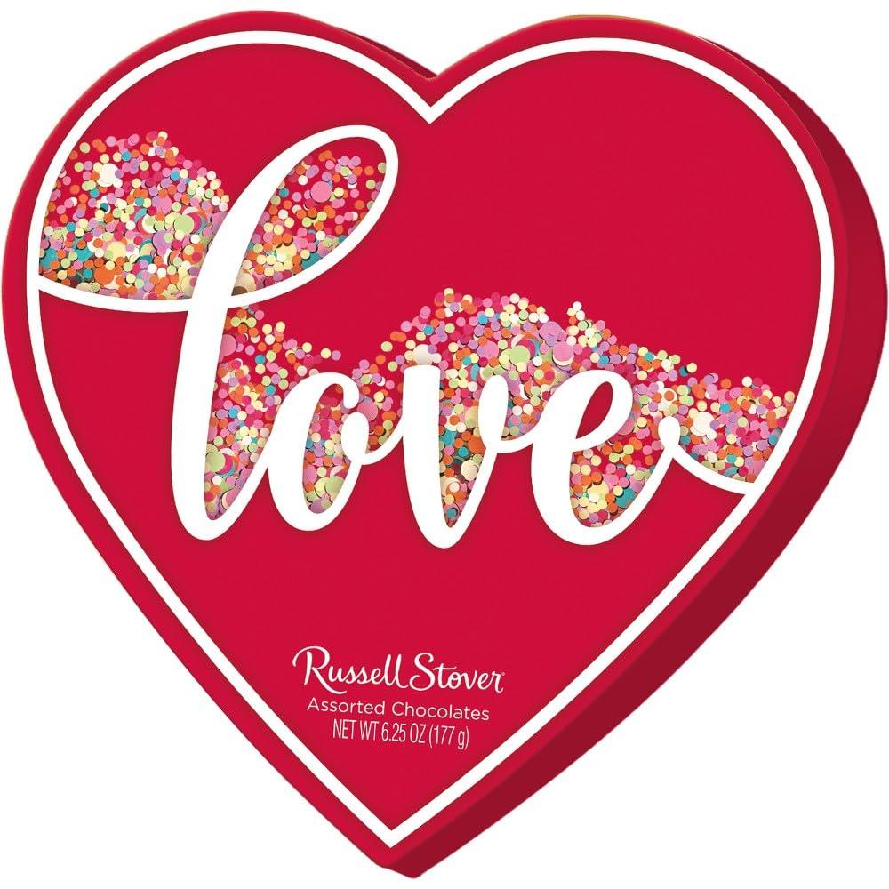 Russell Stover Valentine's Day Assorted Chocolates "Love" Confetti Heart - 6.25