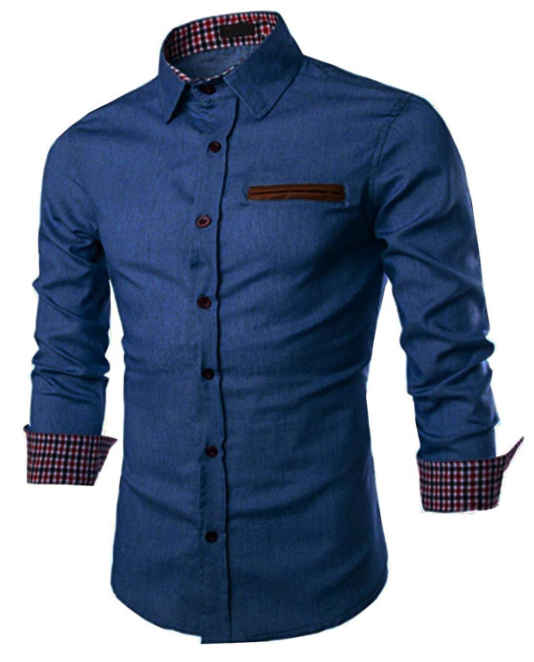 Men's Casual Button Down Denim Shirts Long Sleeve Dress Shirt