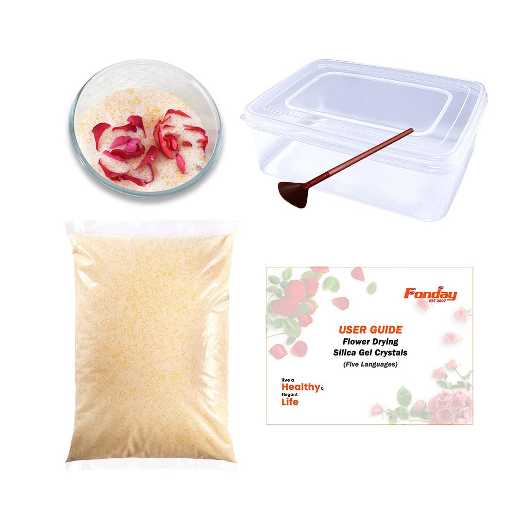 5LBS(2.27Kg) Silica Gel Flower Drying Crystals with Sealed Container and Brush Fine Crystals Color Indicating Reusable,Bead Size<1mm (User Manual Included)