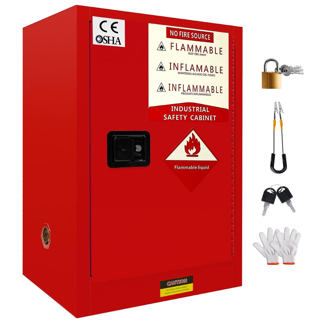 Flammable Cabinet 35H x 23W x 18.2D, 18 Gallon Hazardous Storage Cabinets, Galvanized Steel Safety Storage Cabinet, Adjustable Shelf Fireproof Cabinet, for Industrial and Home Use, Red (18 Gallon)