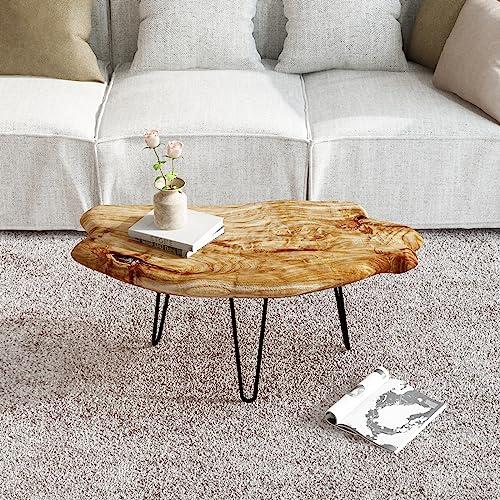 WELLAND Live Edge Cedar Wood Coffee Table Metal Hairpin Legs for Living Room