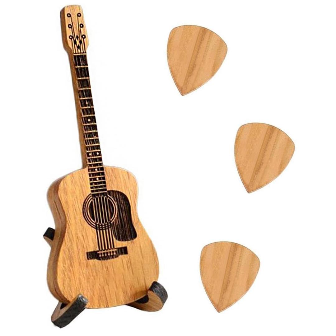 Wooden Guitar Pick Box With Stand,Guitar Pick Case With 3 Pcs Guitar Pick Holder,Acoustic Guitar Pick Box Thin Guitar Picks