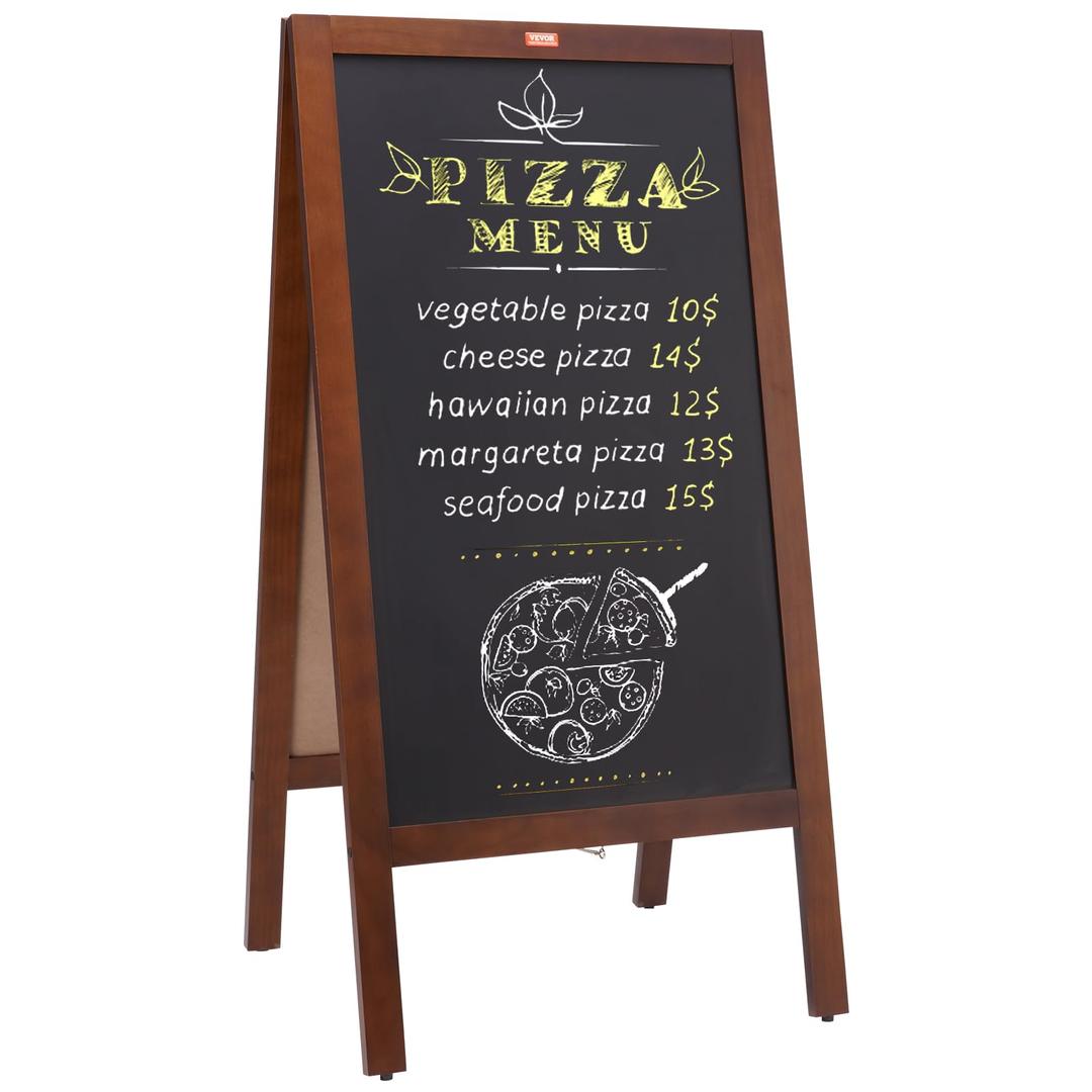 VEVOR A Frame Chalkboard Sign, Double-Sided Sidewalk Signs, Freestanding Vintage Wooden Chalk Board with Chalks & Magnetic Eraser, Rustic Brown Outdoor Sandwich Board, 20"x40", Kitchen Home Wedding