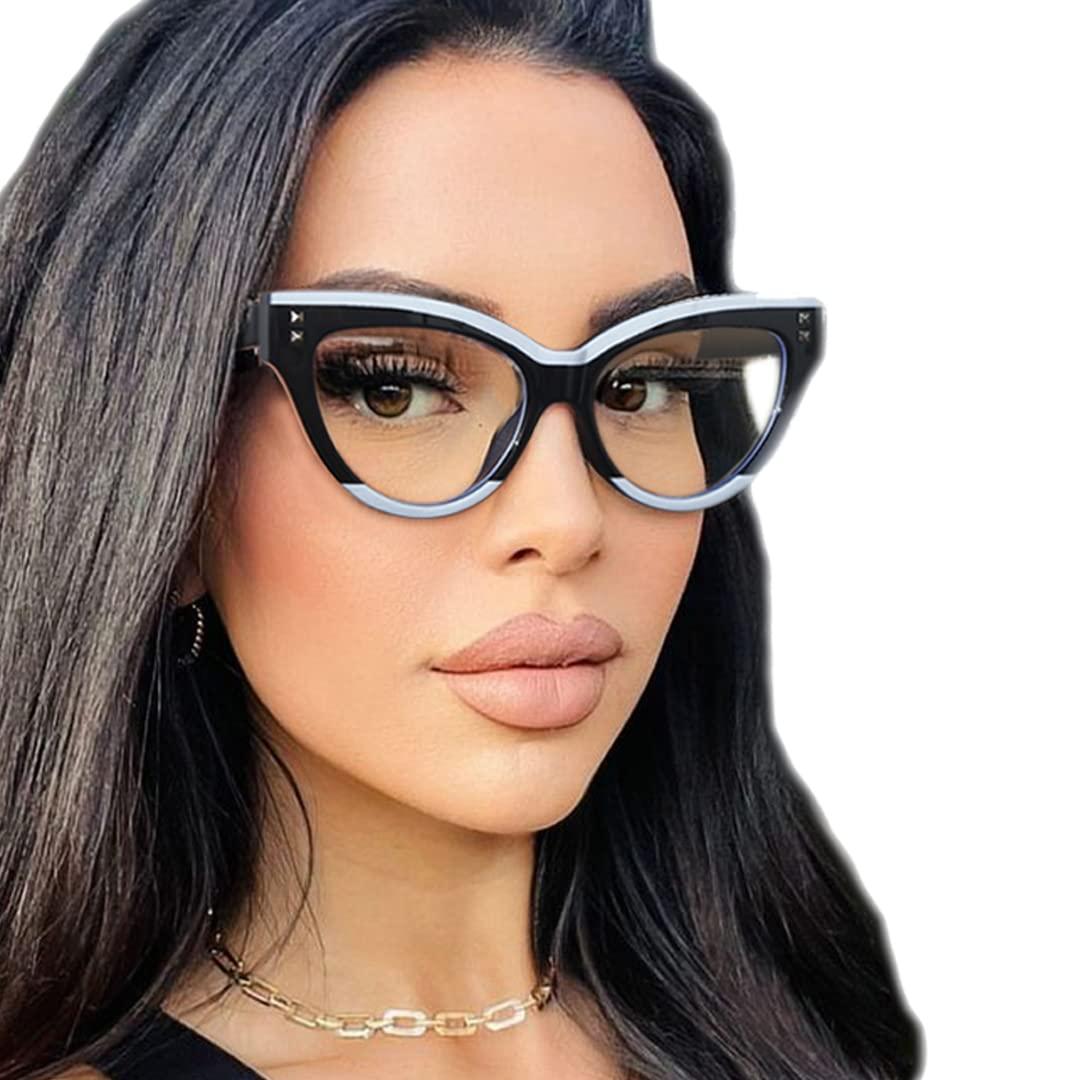 Rmerom Stylish Blue Light Glasses Non Prescription Frames for Women Cat Eye Fake Glasses Computer Glasses Anti Glare & UV