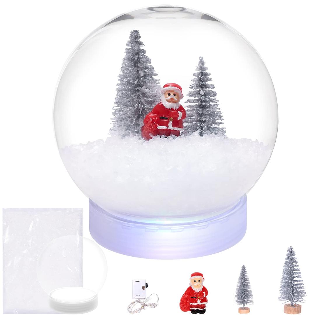 Auihiay 4 Inch Clear Plastic Snow Globes Kit with Christmas Tree, Santa Claus, Colorful String Lights, Snow Flakes for DIY Snow Globes Home Decoration Crafts