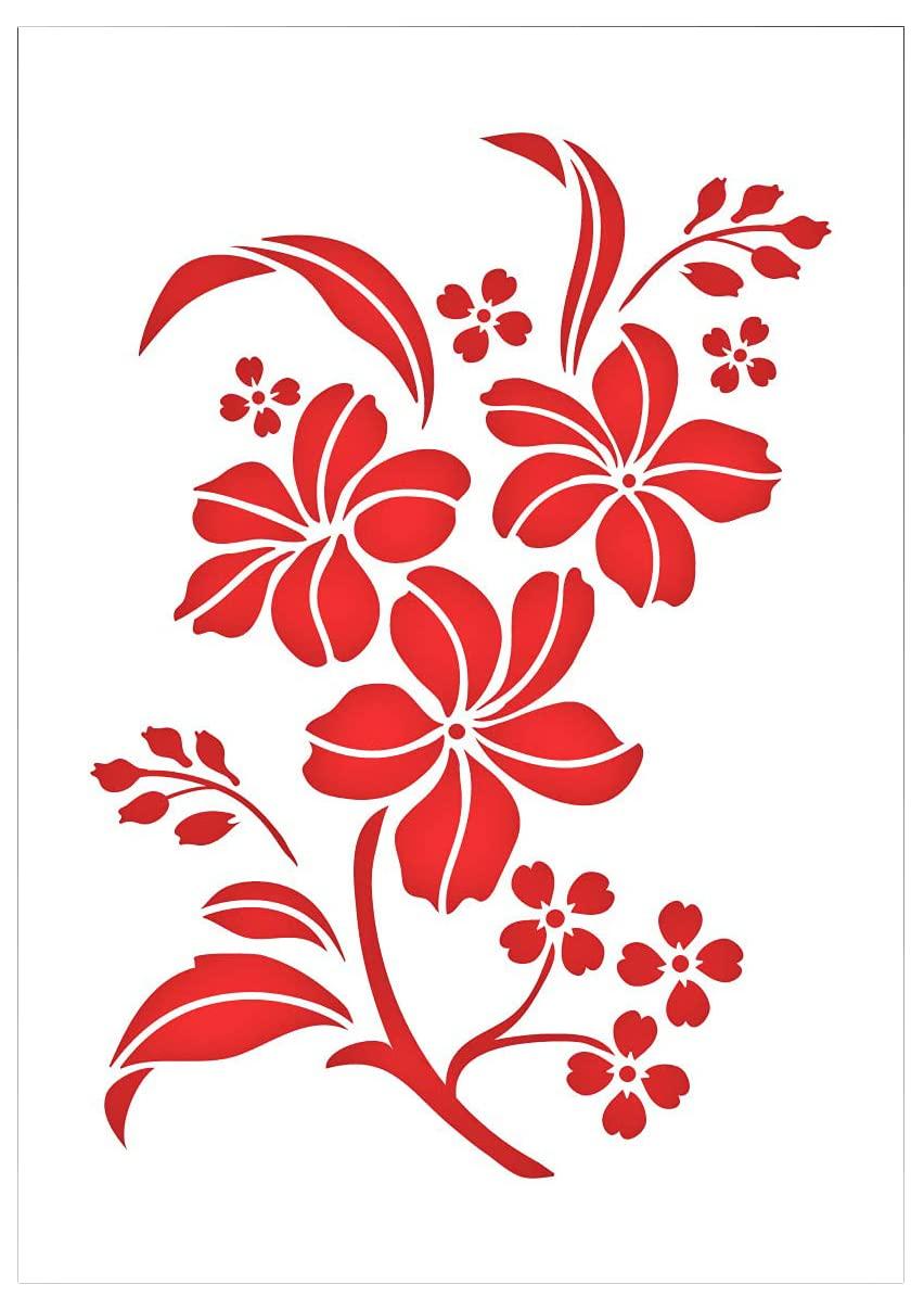 QBIX Flower Stencil - Flower & Leaves - A4 - Reusable Kids Friendly DIY Stencil for Painting, Baking, Crafts, Wall, Furniture