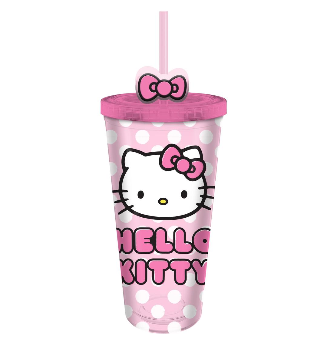 Silver Buffalo Sanrio Hello Kitty Plastic Cold Cup with Lid and Straw Topper, 24 Ounces