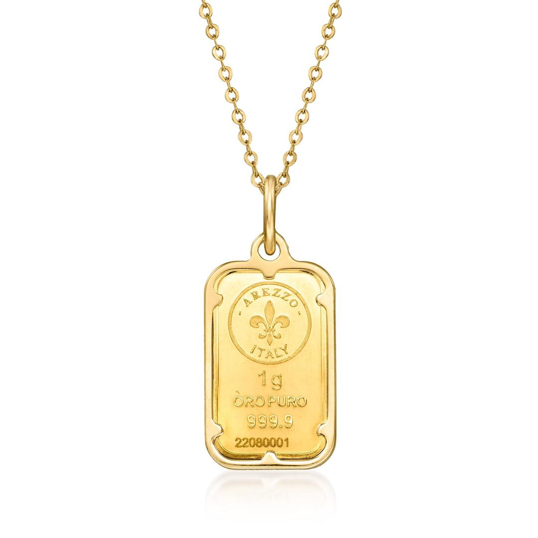 Ross-Simons Italian 24kt Yellow Gold Fleur-De-Lis 1-Gram Ingot Pendant Necklace With 14kt Yellow Gold Frame