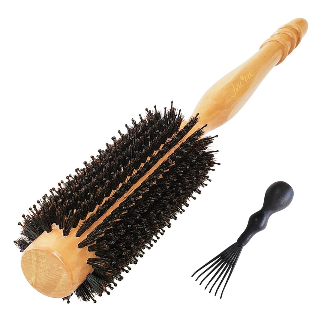 Boar Bristle Wood Round Brush for Women Blow-drying | Curling Bangs or Short Hair for Salon-Like Blowouts, Small Round Hair Brush with 1" Diameter Roller, 2" Including Bristles