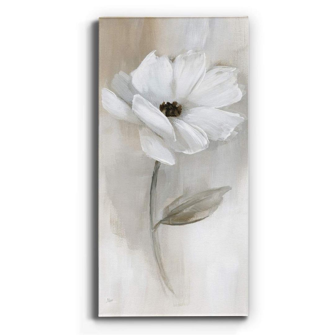 Renditions Gallery Canvas Floral Wall Art Modern Decorations Paintings Elegant White Rose Romantic Glam Botanical Canvas Artwork Prints for Bedroom Office Kitchen - 12"x24" LT43