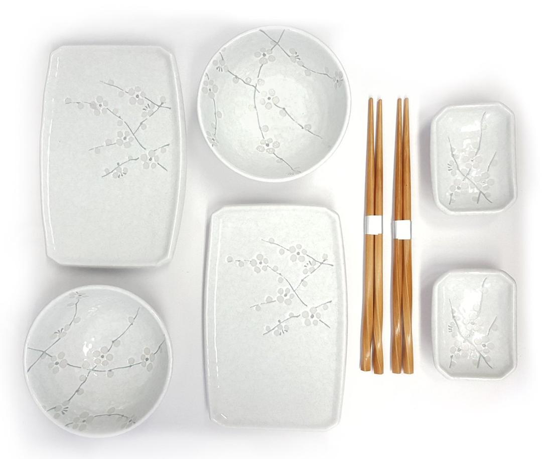 Happy Sales 8 Piece Japanese Cherry Blossom Dinnerware Set, White