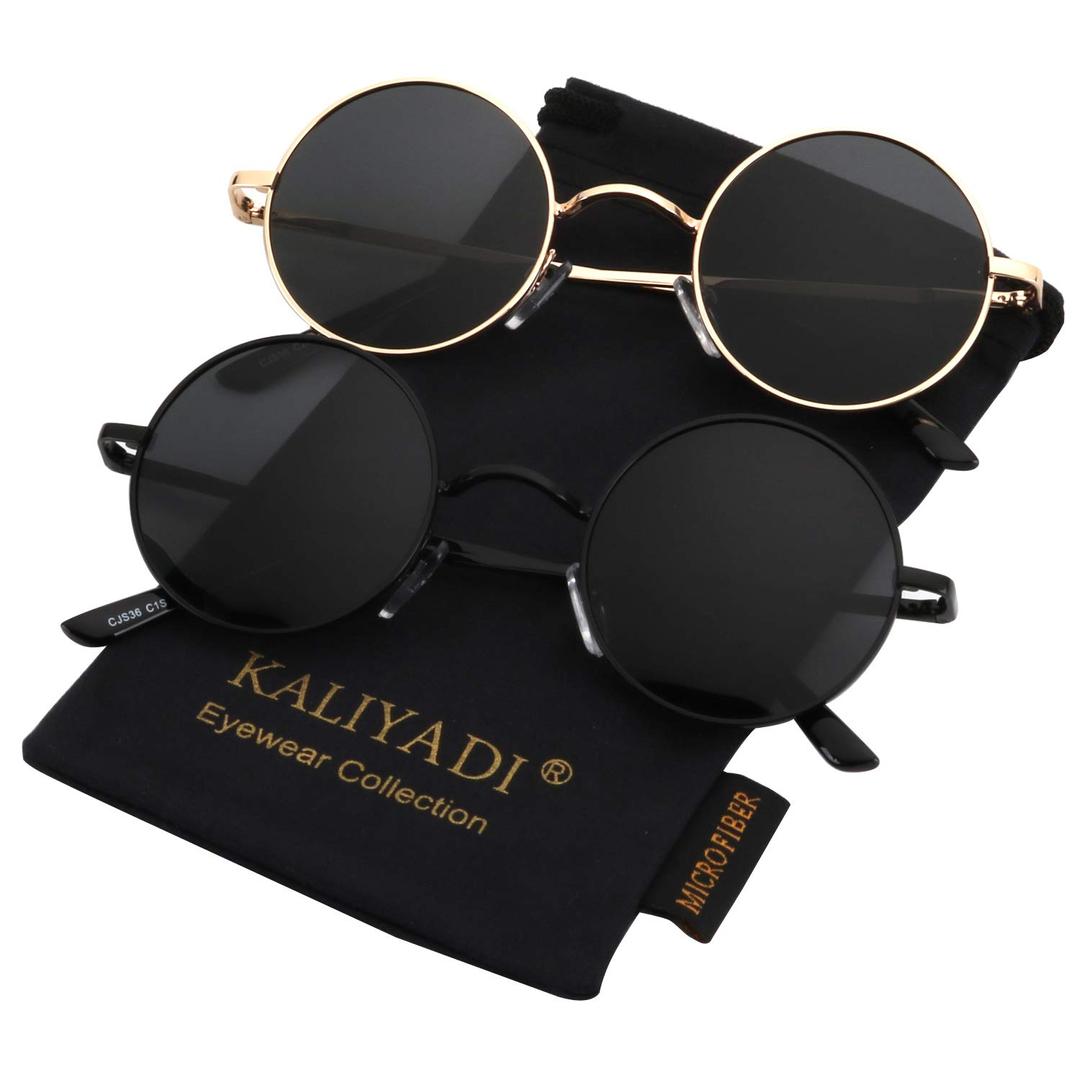 KALIYADIRound Polarized Sunglasses for Men Women Retro Metal Hippie Circle Style Sun Glasses UV Protection