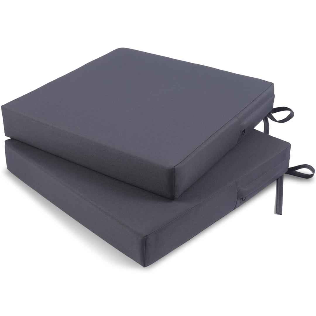 Tromlycs Outdoor Cushions for Patio Furniture Chair Cushions Set of 2 Seat 19x19 Inch Waterproof Outside Square with Ties Dark Grey