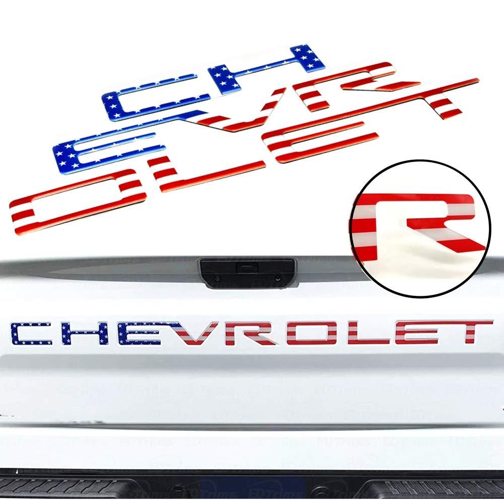 Tailgate Inserts Letters Compatible for 2019 2020 2021 2022 2023 2024 SIilveradoo, 3D Raised & Strong Adhesive Decals Letters, Tailgate Emblems Inserts Letters- American Flag