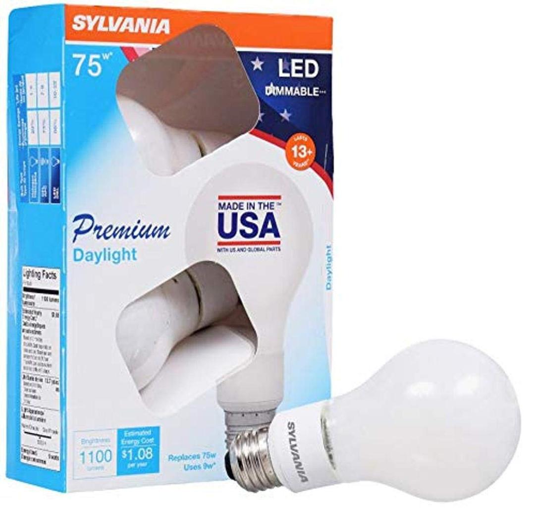 LEDVANCEDaylight 40241 Sylvania 75 Watt Equivalent, A21 LED Light Bulbs, Dimmable, Color 5000K, Made in The USA with US and Global Parts, 4 Pack, 4 Count (Pack of 1)