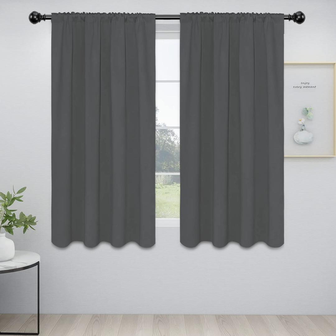 Easy-Going Rod Pocket Blackout Curtains for Bedroom, Room Darkening Window Curtains for Living Room, Thermal Insulated Noise Reduction Solid Window Drapes, 2 Panels(42x63 in, Gray)