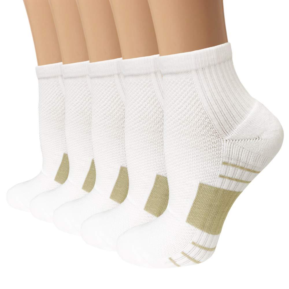 yeuG Ankle Compression Socks Women and Men 5 Pairs - Circulation Arch Support Copper Plantar Fasciitis Running Socks