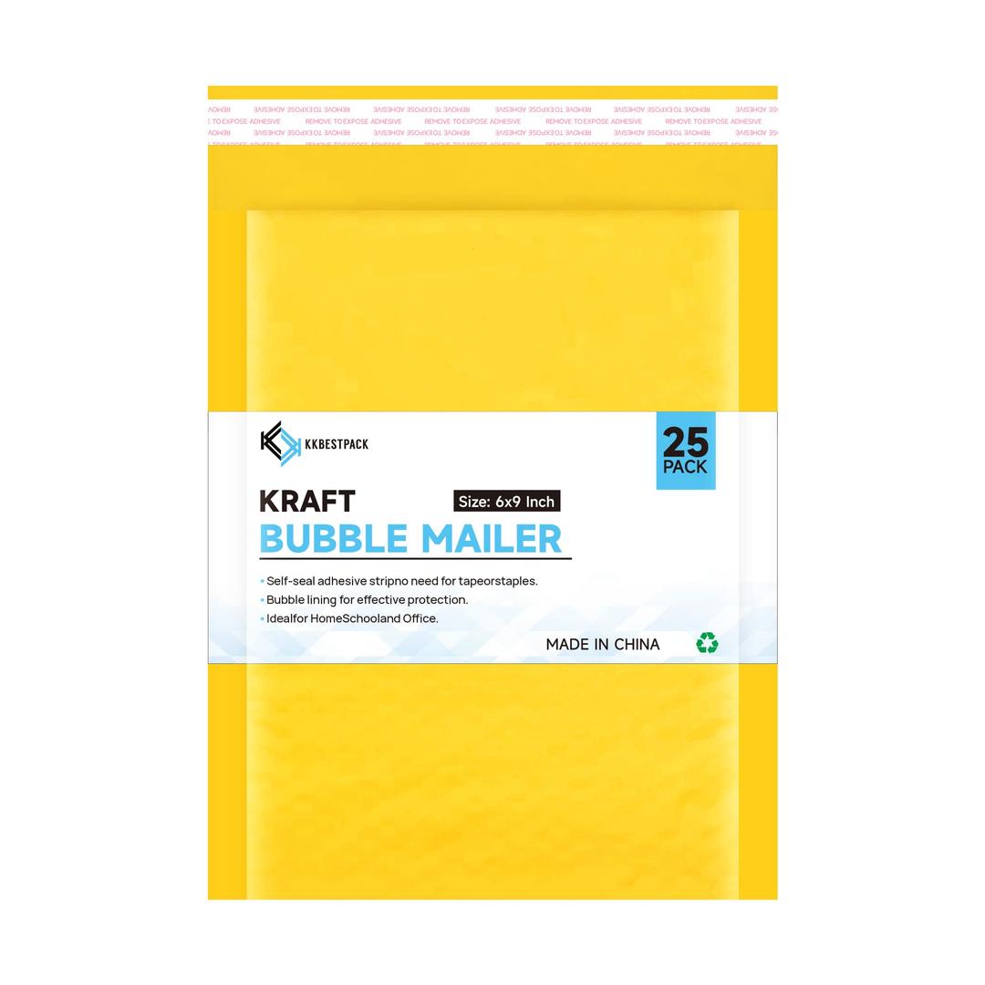 Kkbestpack Kraft Bubble Mailers #0, Self-Seal Padded Mailing Envelopes, Pack of 25, 6x9 Inches