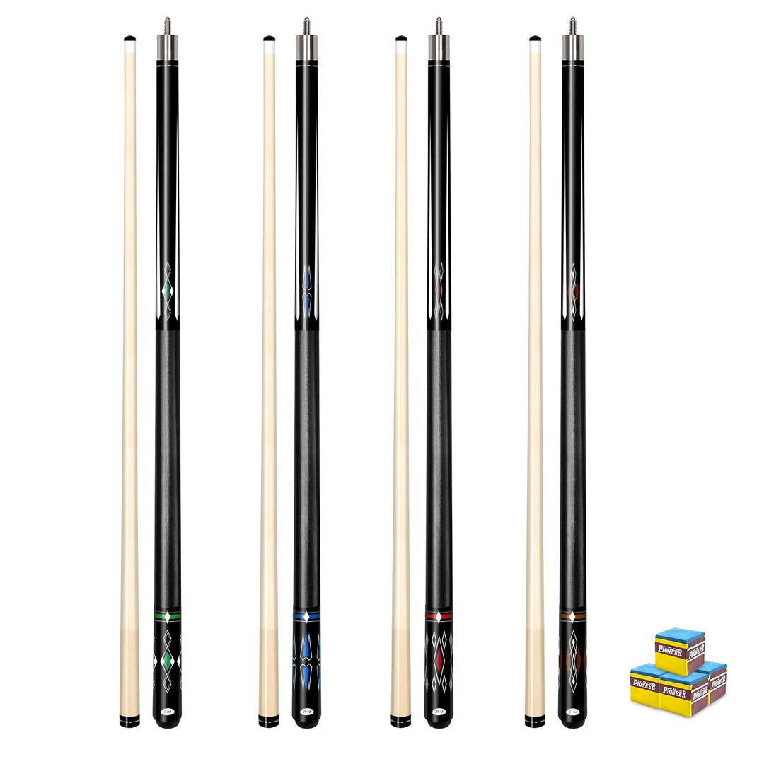 Pool Stick Set of 4 Pool Cues Sticks Made of Premium Maple Wood, Includes 4 Extra Billiard Chalk for Pool Cues, 58" Billiard House Bar Pool Cue Sticks for Professional Billiard Players