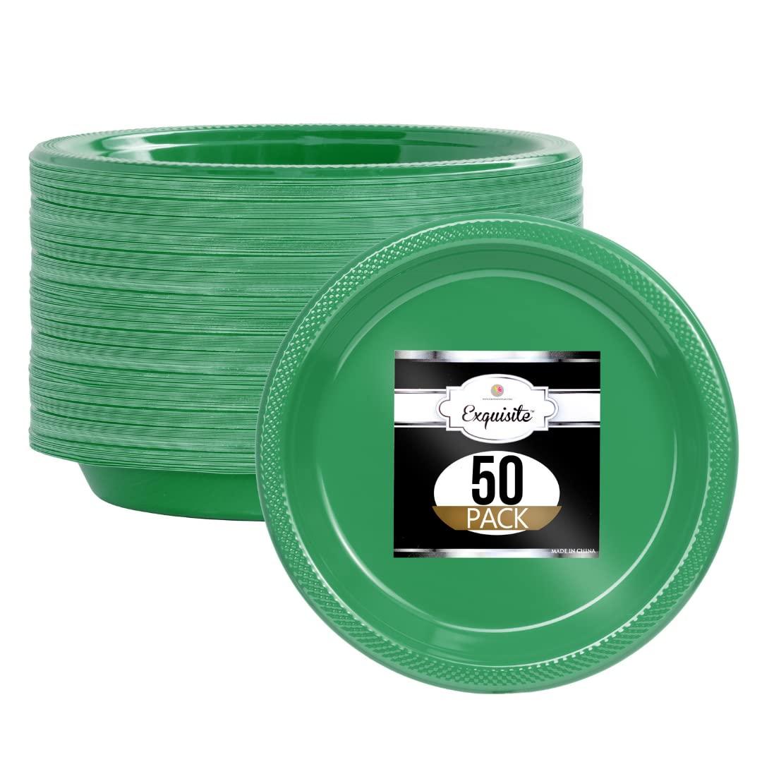 Exquisite 9 Inch. Dinner Plates Green Plastic Plates Disposable, 50 Count Green Plate Set, Disposable Plates For Party, Heavy Duty Plastic Plates Disposable, Plastic Plates For Party, Party Plates