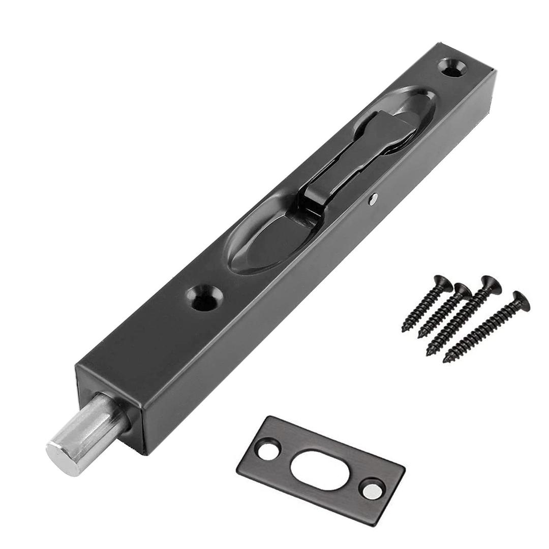 304 Stainless Steel 6“(15cm) Security Door Bolt Latch, Double Door Lever Action Flush Bolt Latch, Black French Door Slide Bolt Lock (1-pack, 6 inch)