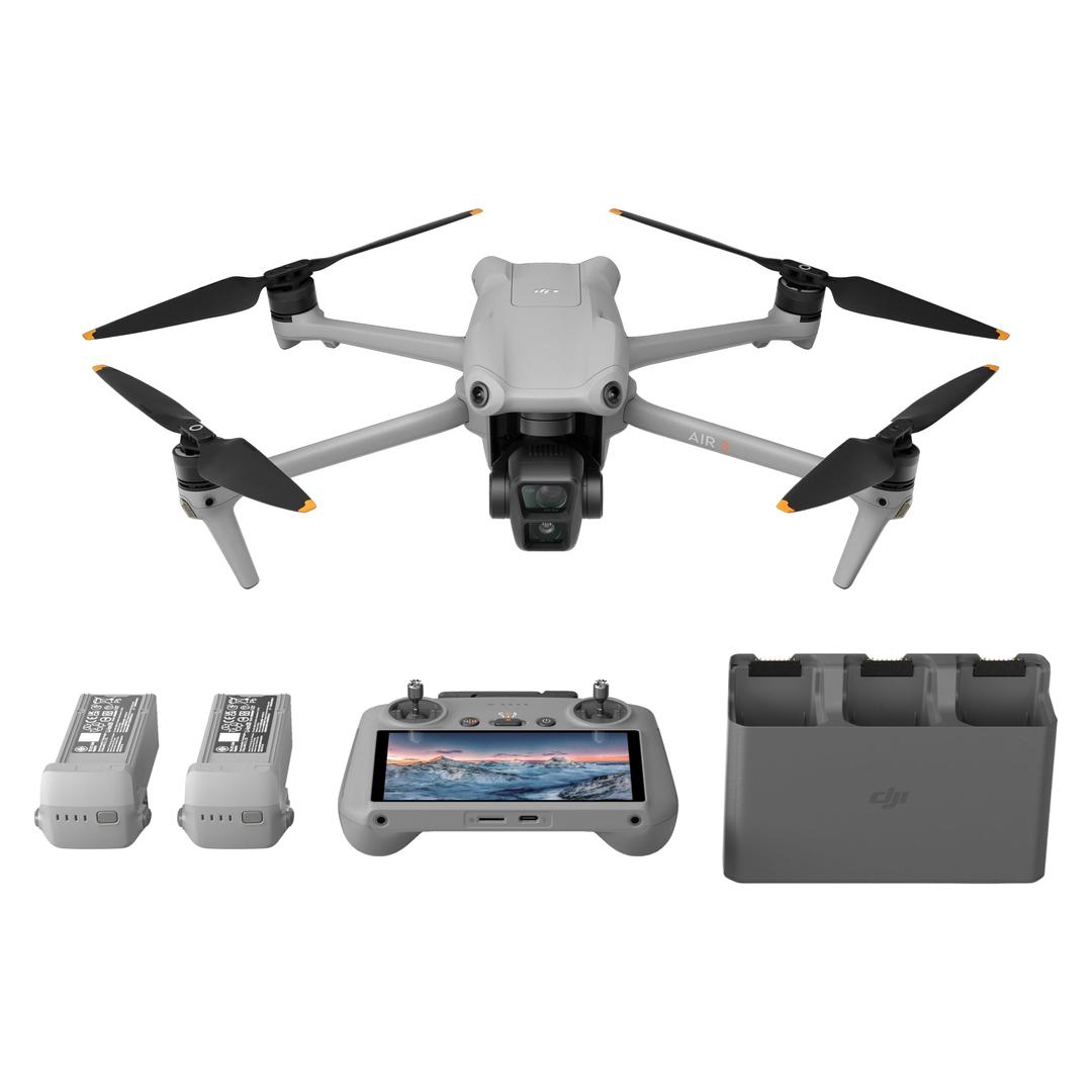 DJIAir 3 Fly More Combo with DJI RC 2, Drone with Camera 4K, Dual Primary Cameras, 3 Batteries for Extended Flight Time, 48MP Photo, 20Km Max Video Transmission, FAA Remote ID Compliant