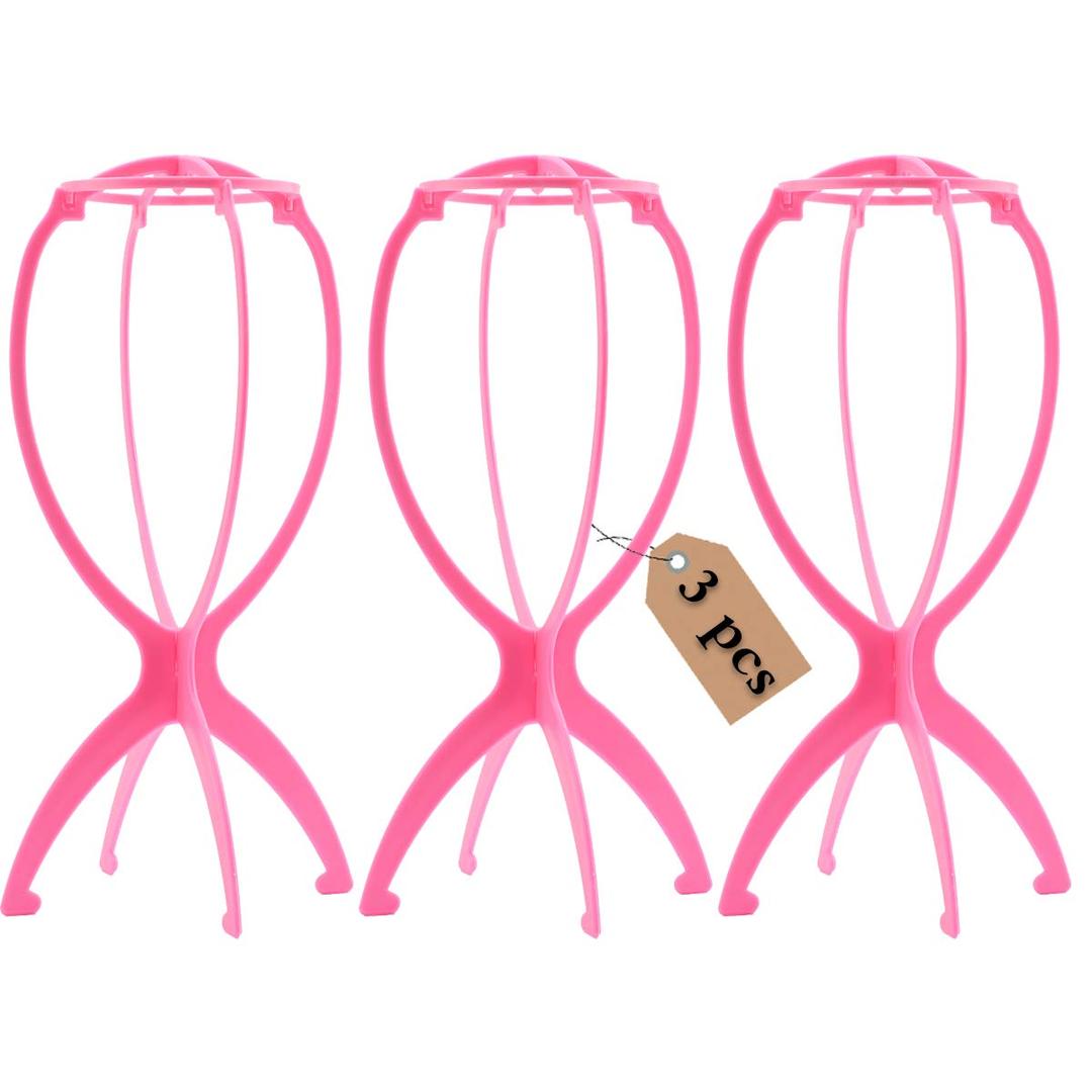 Wig Stand 14 Inches Collapsible Wig Stands for Short Wigs, 3 Pack Pink