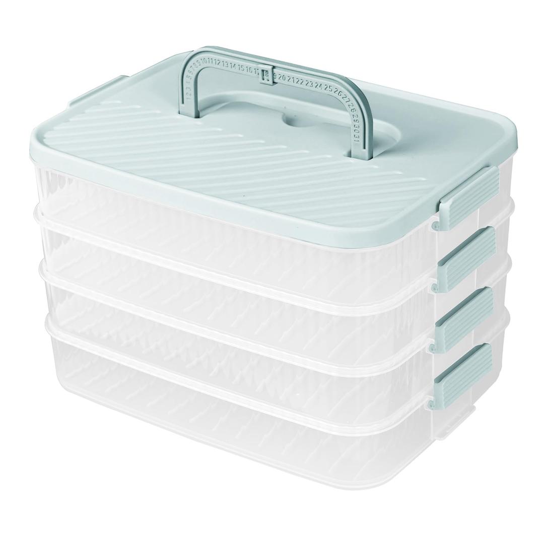 4 Layers Storage Container, 1.61'' Extra-High Layer, Cookie Carrier, Dumpling Box, Stackable Food Container (White & Mint Green)