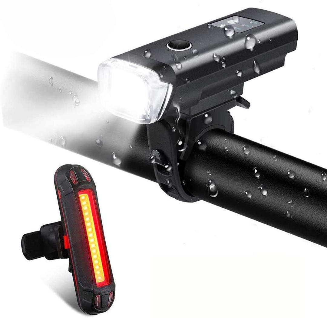 Nyganmelloz USB Rechargeable Bike Light Set, USB Rechargeable Powerful Lumens Bicycle LED Headlight and Tail Light Front and Back Rear Lights Set