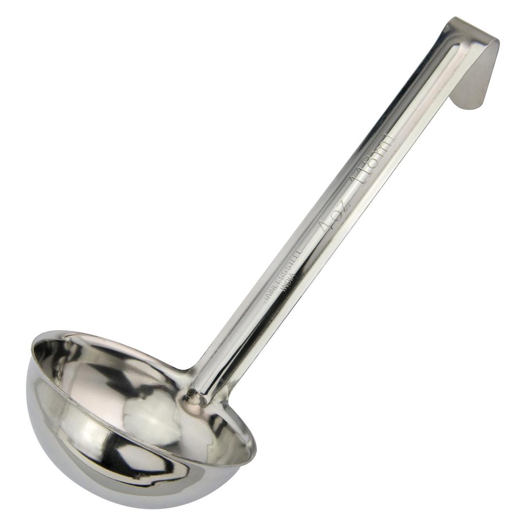 Winco LDI-40SH, 4 Oz Stainless Steel Soup Ladle with 6-Inch Handle, One Piece Sauce Portioner, Solid Serving Spoon, NSF