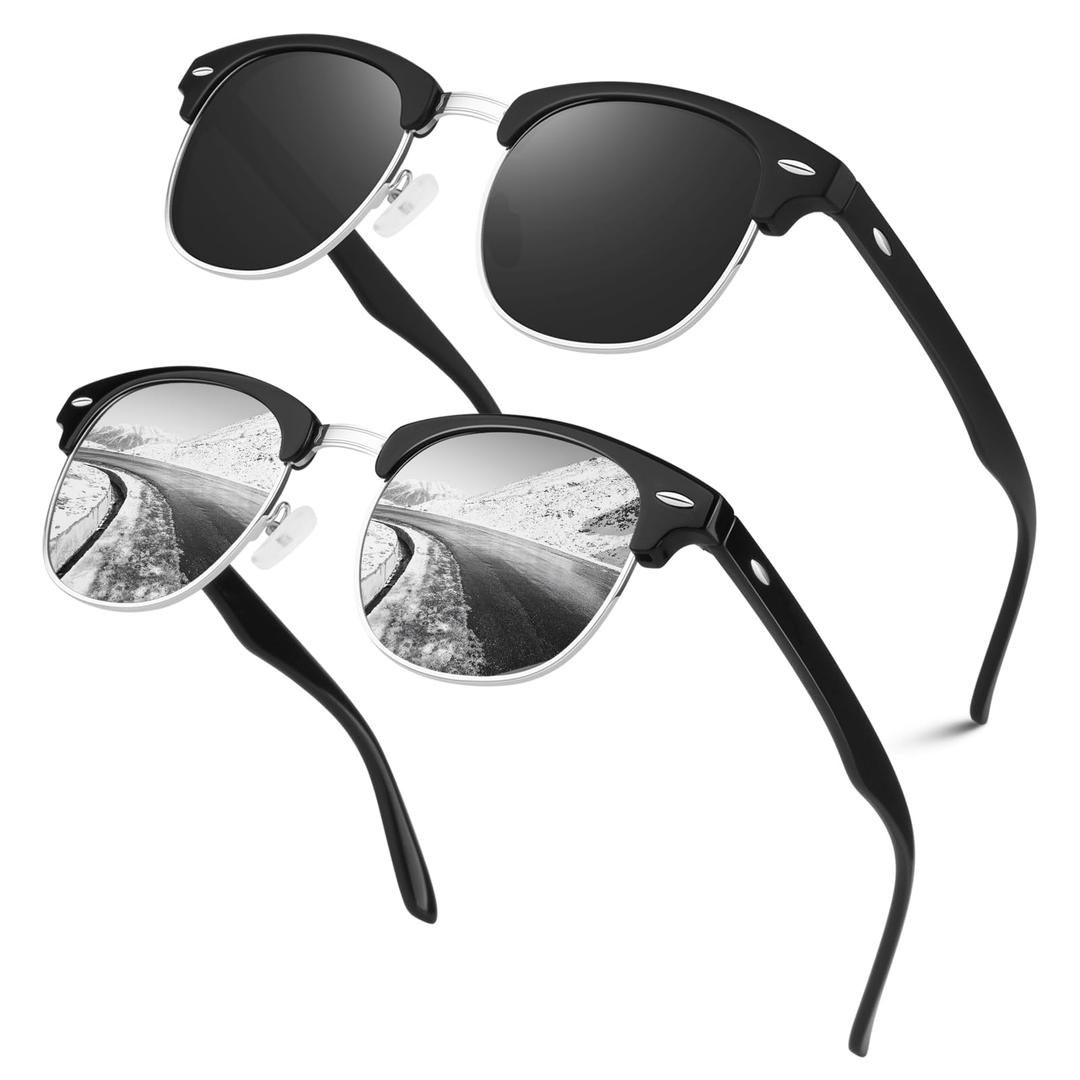 LINVOPolarized Semi Rimless Sunglasses for Men Women, Classic Retro Shades Half Frame Driving Sun Glasses UV Protection