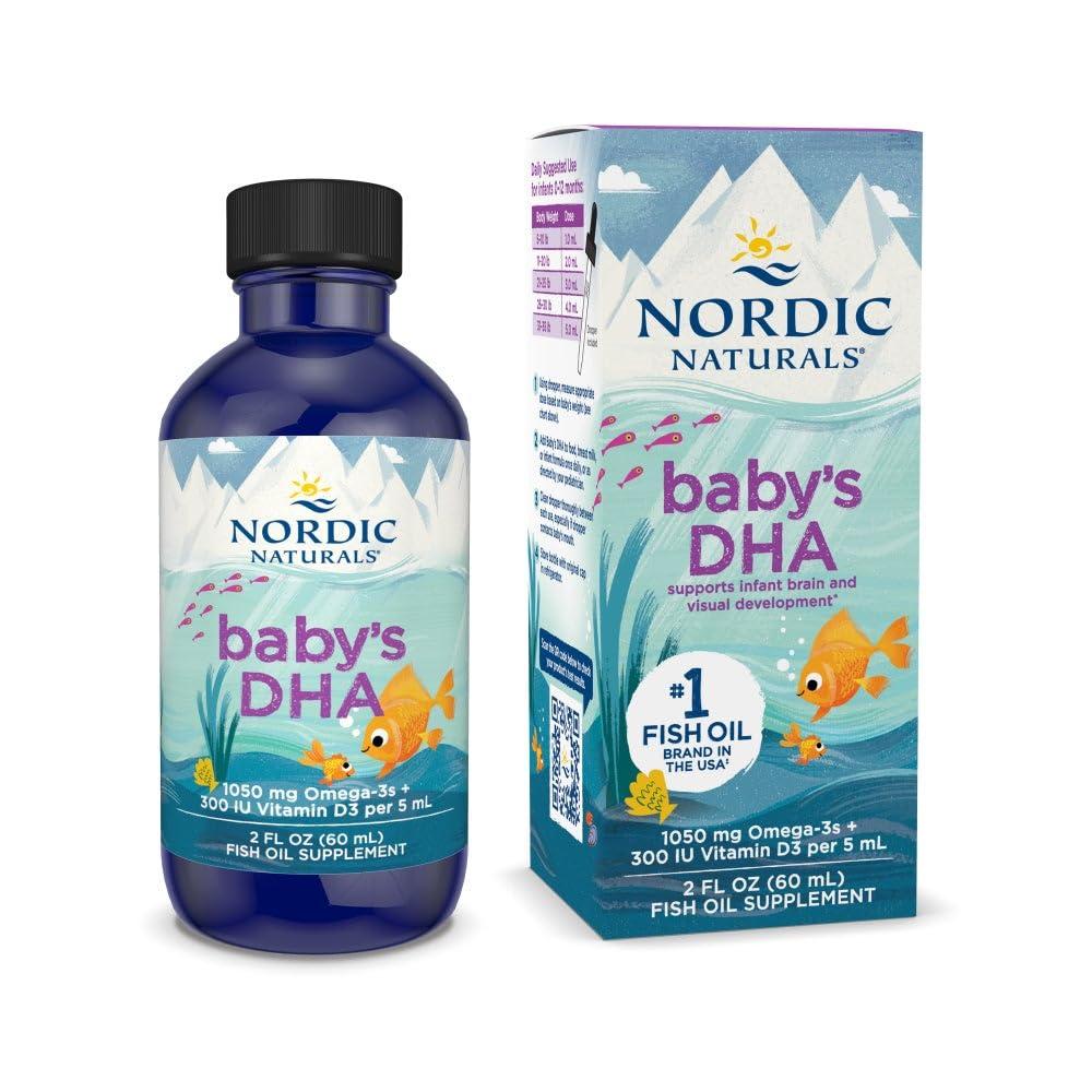 Nordic Naturals Baby’s DHA, Unflavored - 2 oz - 1050 mg Omega-3 + 300 IU Vitamin D3 - Supports Brain, Vision & Nervous System Development in Babies - Non-GMO - Servings May Vary