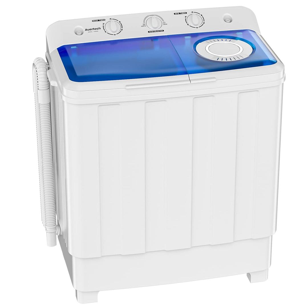 Portable Washing Machine, 28lbs Twin Tub Washer Mini Compact Laundry Machine with Drain Pump, Semi-automatic 18lbs Washer 10lbs Spinner Combo for Dorms, Apartments, RVs