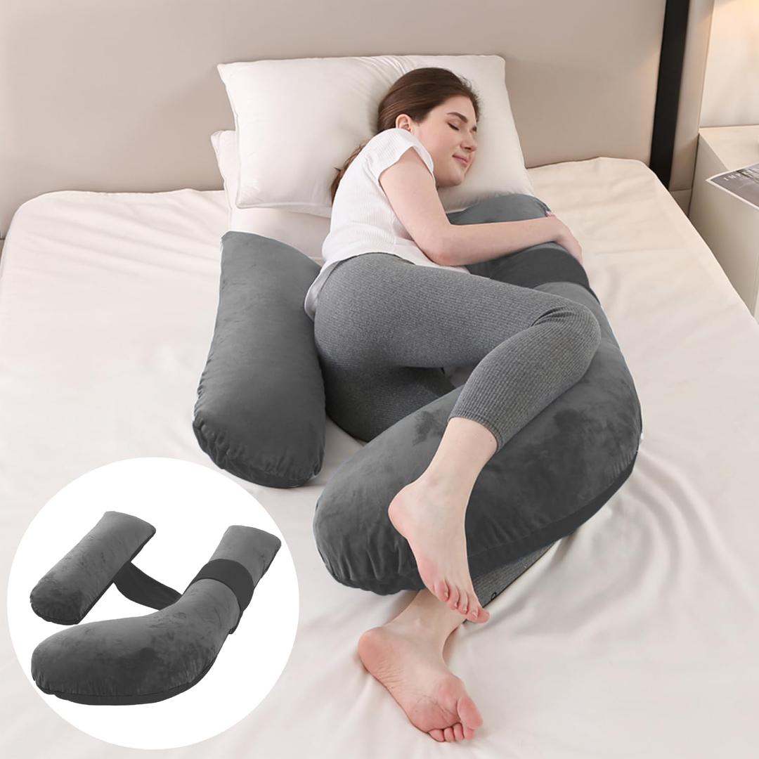 Pregnancy Pillows, Full Body Pillow for Maternity with Detachable & Adjustable Pillow Cover, Support for Back, Legs, Belly, HIPS and Pregnancy Must Haves,Grey