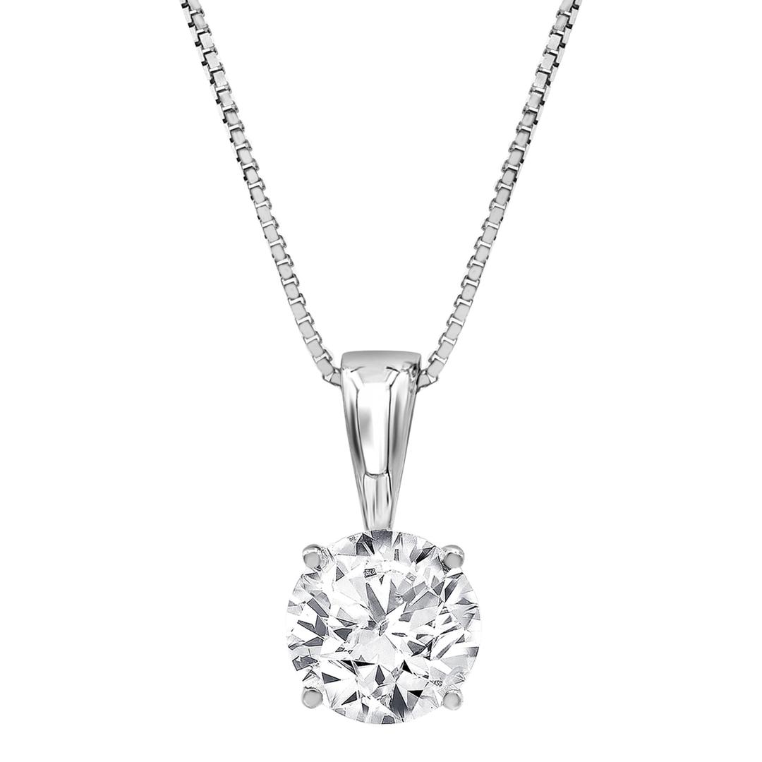 Beyond Brilliance1/2 to 3 Carat Solitaire Diamond Necklaces for Women | Round Cut Lab Grown Diamond | 14K White Gold Pendant | Fine Jewelry for Her | Timeless Design | Gift Box Included