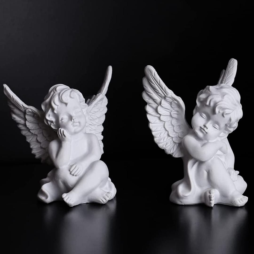 orenm 2 Pack Resin Cherubs White Angel Statue Figurine, Garden Sleeping Cherub Statue Sculpture Indoor Outdoor Home Decoration, Cute Adorable Angle Sculpture Memorial Statue(4" Height) (White)