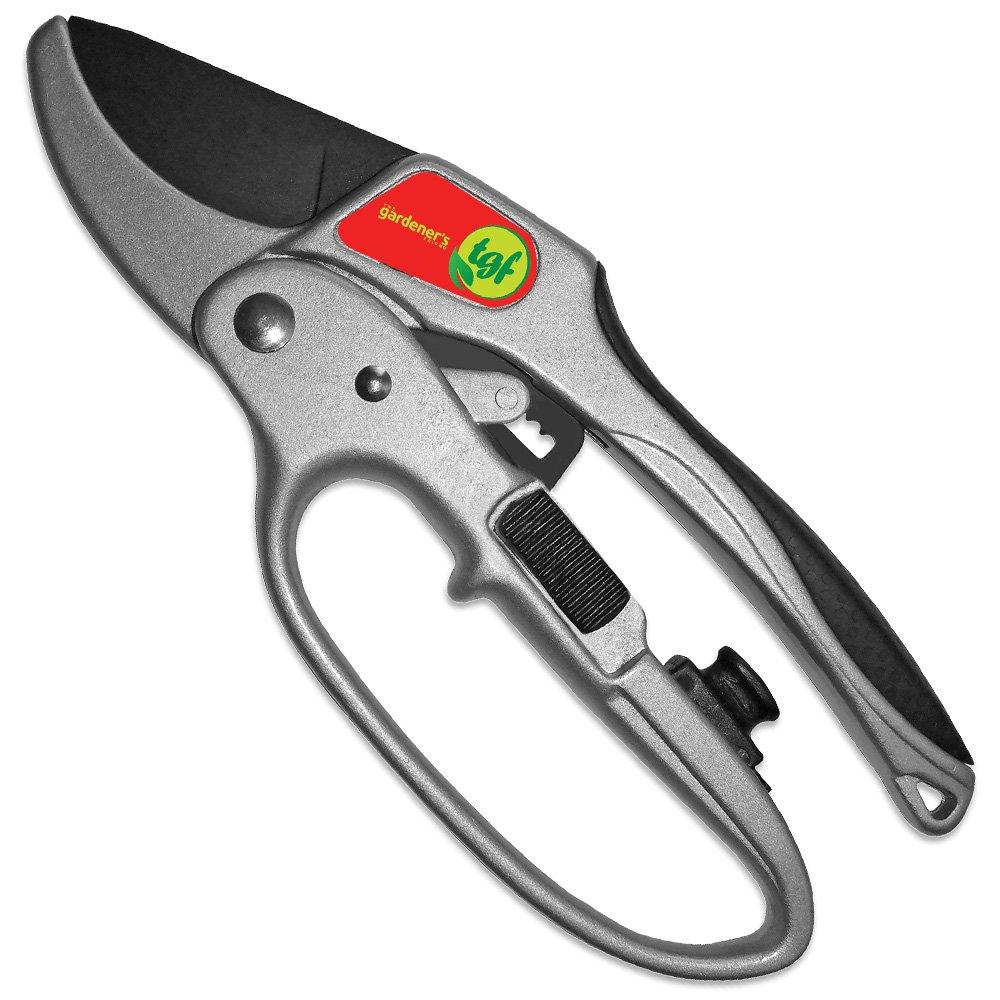 Ratchet Pruning Shears Gardening Tool – Anvil Pruner Garden Shears with Assisted Action – Ratchet Pruners for Gardening with Heavy Duty, Nonstick Steel Blade – Garden Tools by The Gardener's Friend